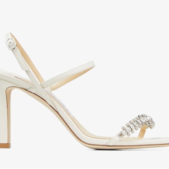 Jimmy Choo Meira 85 - Latte Nappa Sandals with Crystal Embellishment - Picture 3 of 5